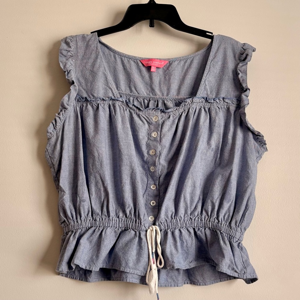 Loose Light Blue Linen Sleeveless Shirt